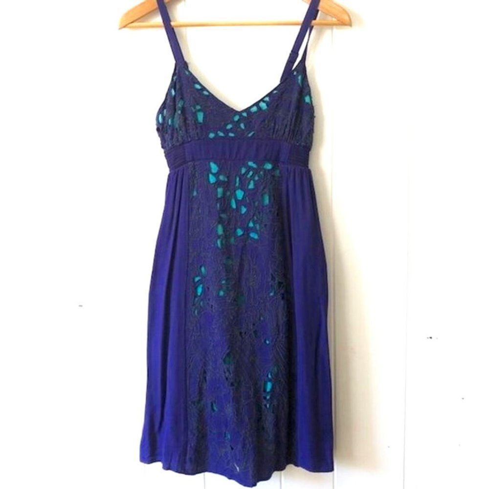 Ecote Urban Outfitters Boho Purple with turqouise cutouts Sun Dress MED